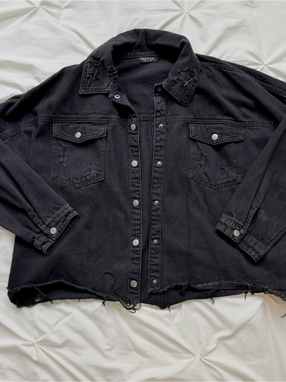 Nasty Gal Black Oversized Distressed Denim Jacket